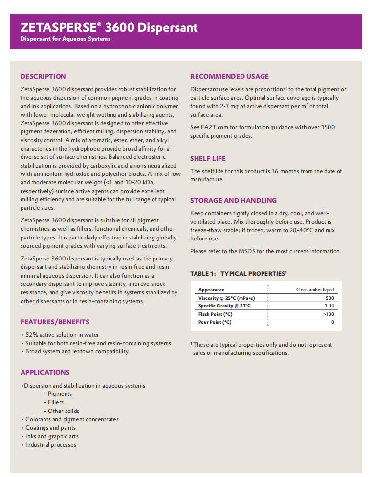 ZetaSperse 3600高效能、通用型超分散劑(圖1)
